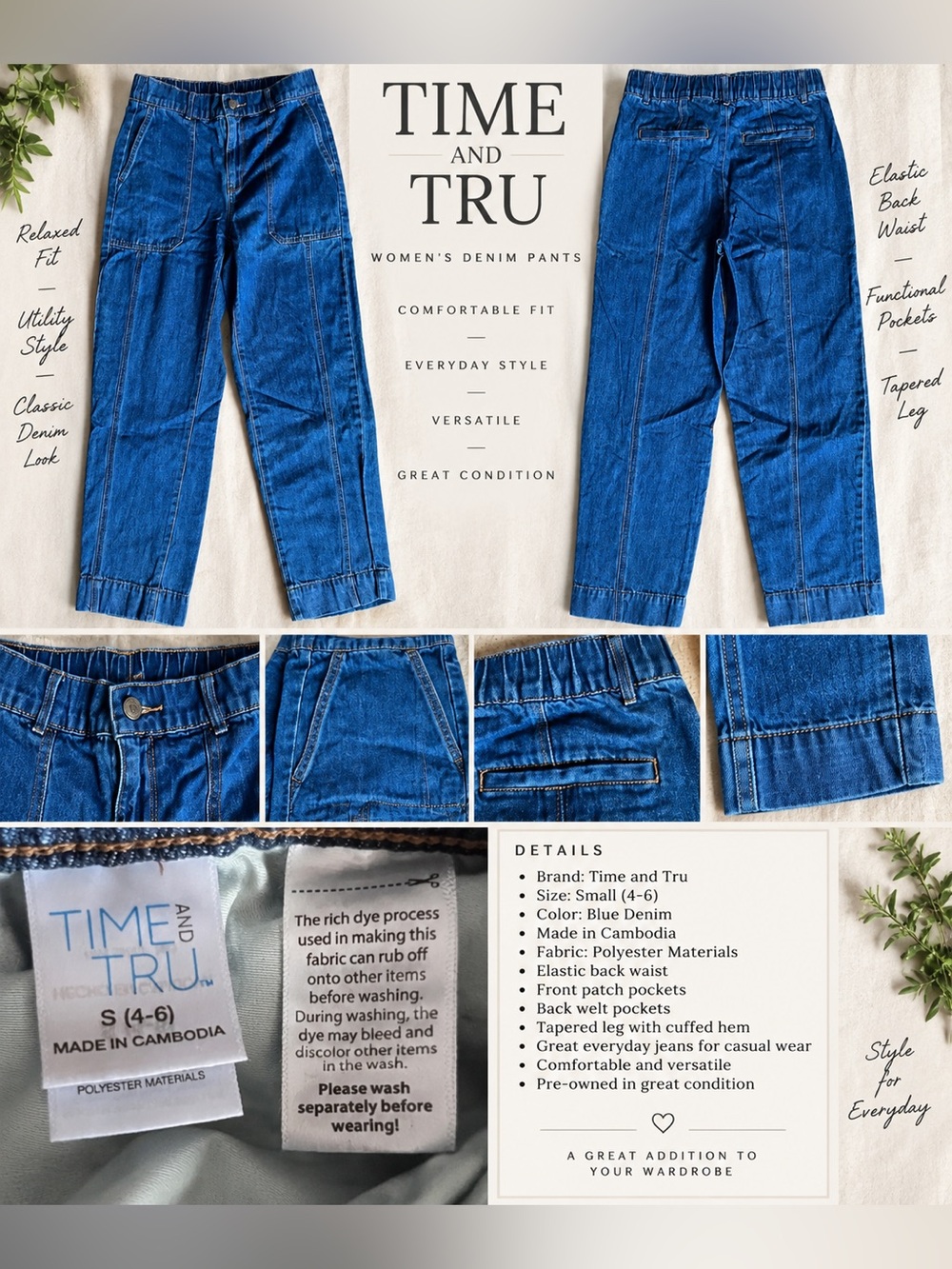 Time and Tru Blue Denim Ankle Tapered Jeans — size small 4-6